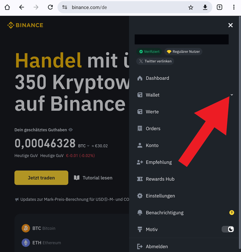 Binance Auszahlung Details