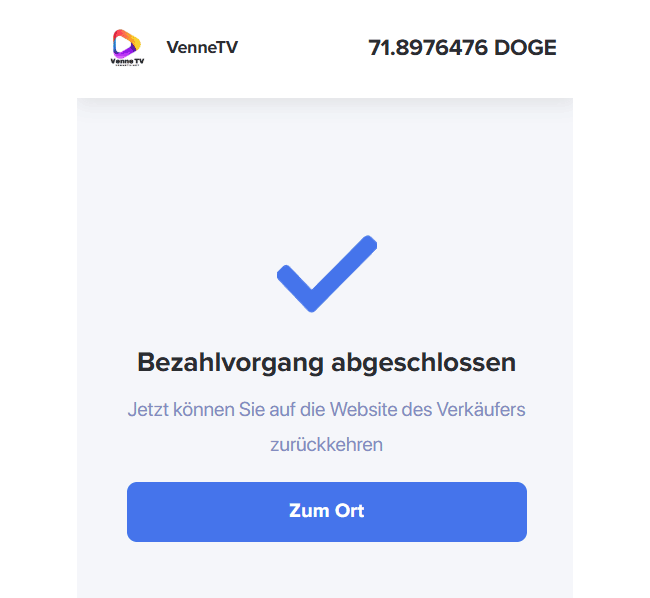 Bestätigung der erfolgreichen Zahlung